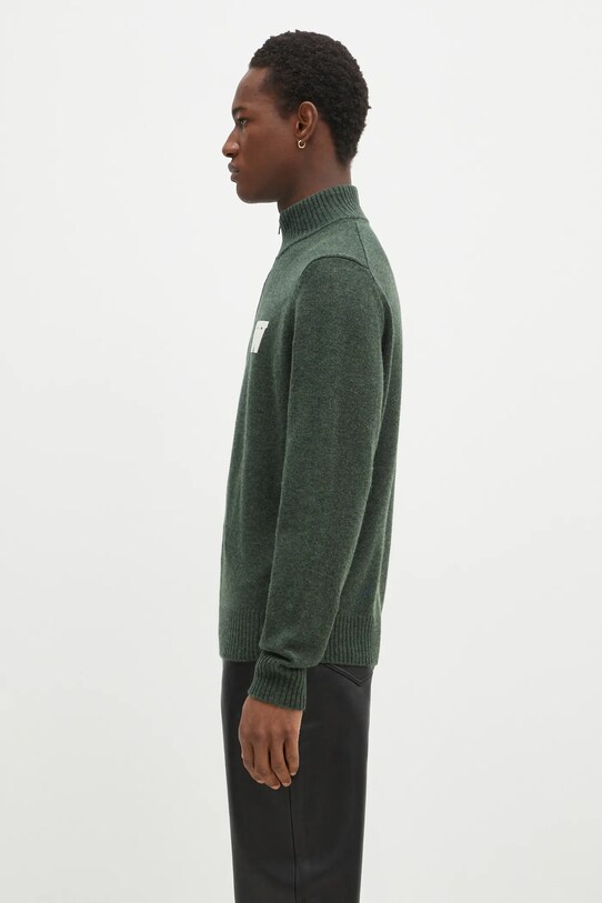 Вълнен пуловер Wood Wood Blu AA CS Halfzip 10325502.4159 зелен AW24