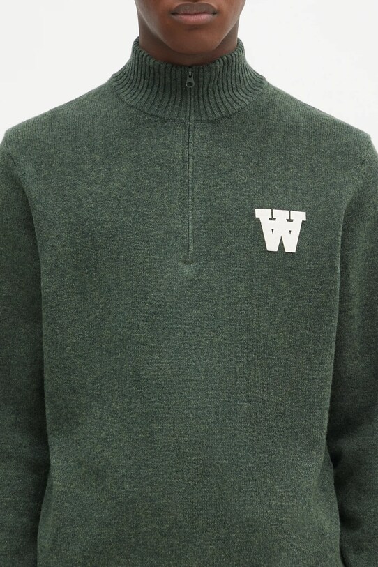 Вълнен пуловер Wood Wood Blu AA CS Halfzip зелен 10325502.4159