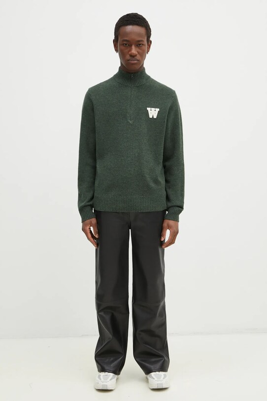 Вълнен пуловер Wood Wood Blu AA CS Halfzip 10325502.4159 зелен
