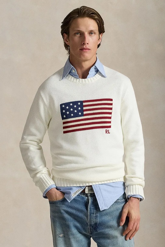 Хлопковый свитер Polo Ralph Lauren хлопок белый 710718281
