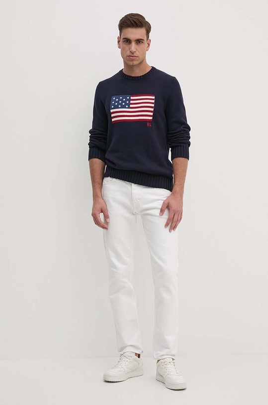 Βαμβακερό πουλόβερ Polo Ralph Lauren 710718281 σκούρο μπλε AW24
