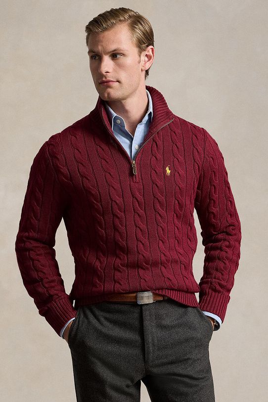 Polo Ralph Lauren pulover de bumbac fixat burgundia 710810841