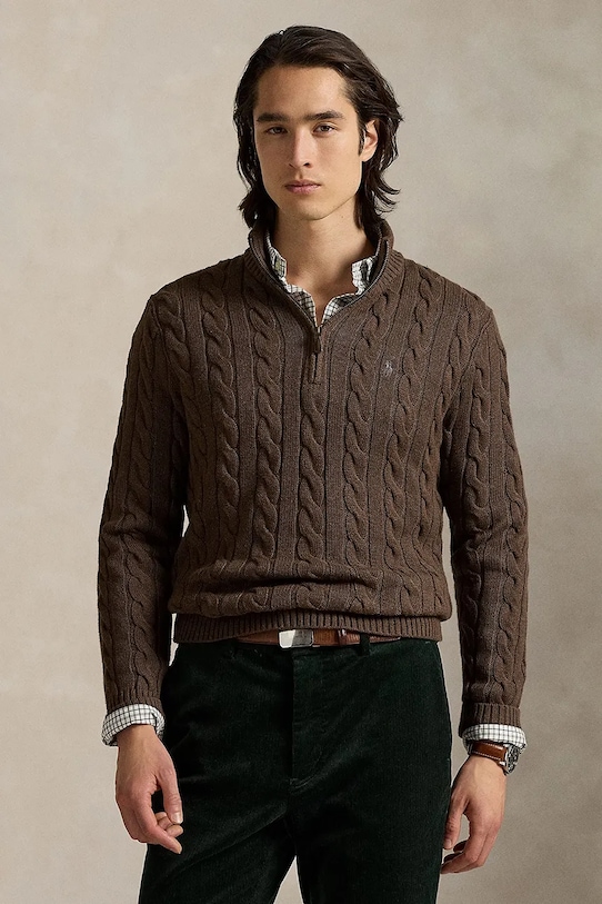 Polo Ralph Lauren sweter bawełniany bawełna brązowy 710810841