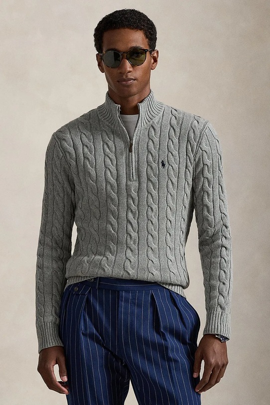 Bavlnený sveter Polo Ralph Lauren jednofarebný sivá 710810841