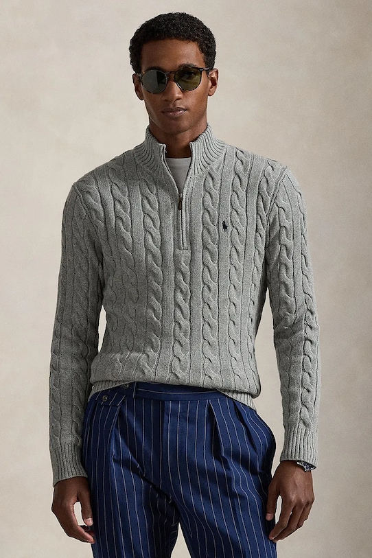 Хлопковый свитер Polo Ralph Lauren хлопок серый 710810841