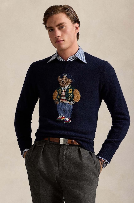 Vlněný svetr Polo Ralph Lauren kulatý námořnická modř 710946138