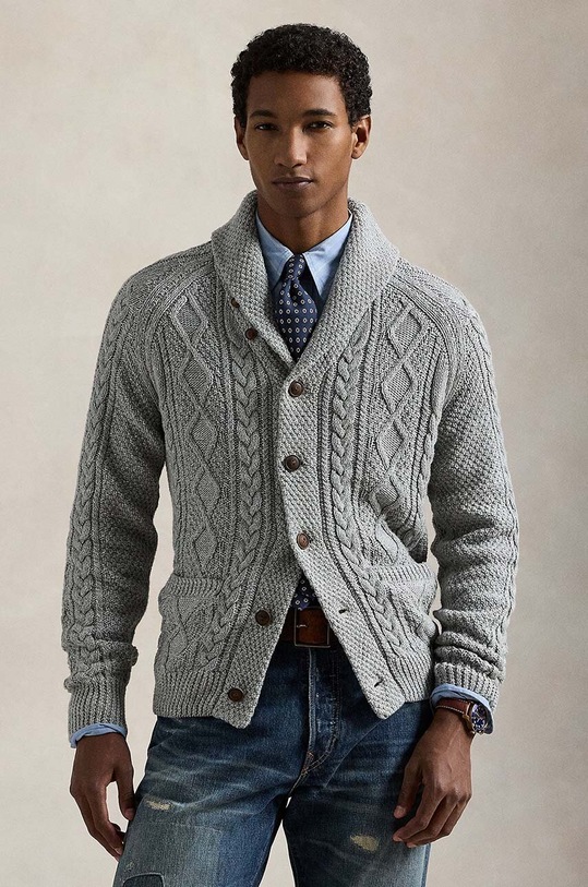 Polo Ralph Lauren kardigan bawełniany bawełna szary 710948859