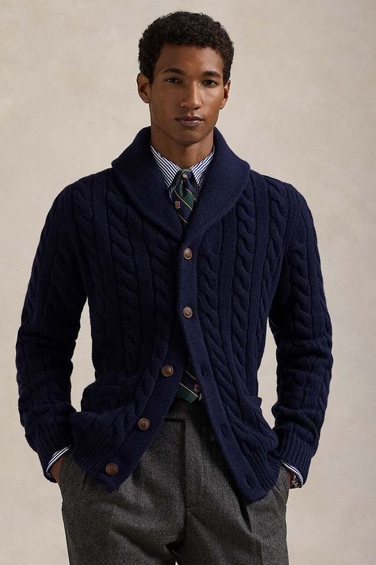 Polo Ralph Lauren kardigan wełniany szpic niebieski 710956609