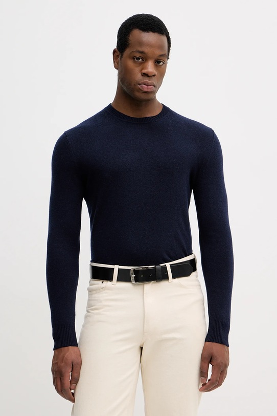 Svetr z vlněné směsi Sisley námořnická modř 102HS1B17