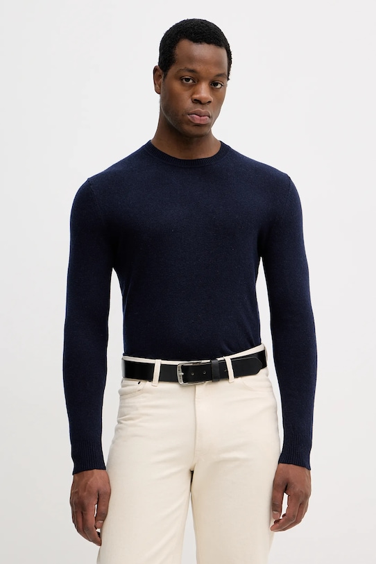Svetr z vlněné směsi Sisley námořnická modř 102HS1B17