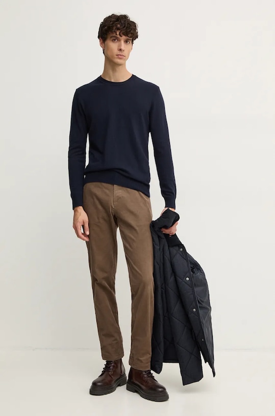 Sisley sweter z domieszką wełny okrągły granatowy 102HS1B17