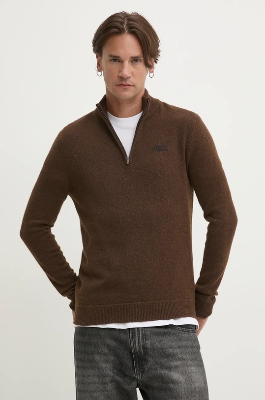Svetr z vlněné směsi Superdry polorolák hnědá M6110640A.CHB