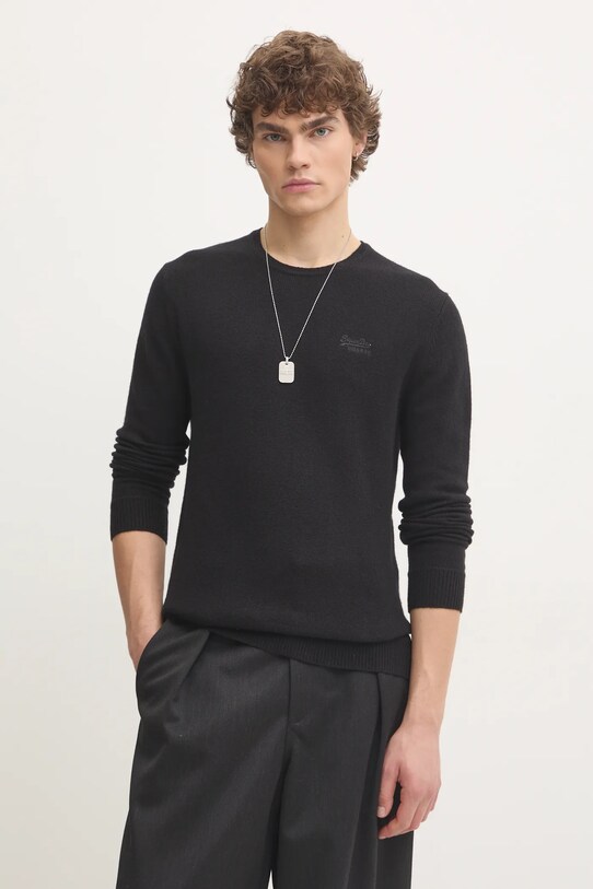Superdry sweter z domieszką wełny okrągły czarny M6110641A.02A