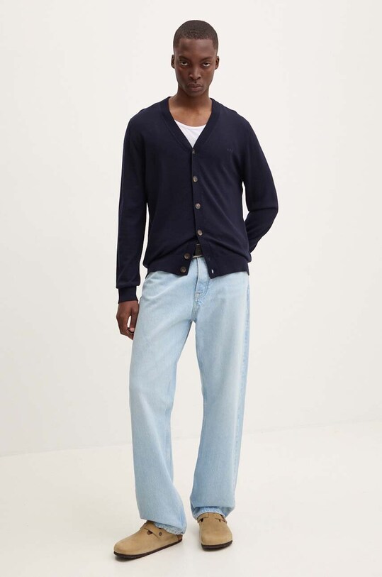 A.P.C. kardigan wełniany cardigan joe logo WVAWM.H22248 granatowy AW24