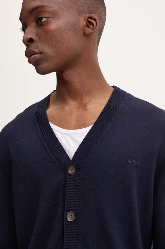 A.P.C. kardigan wełniany cardigan joe logo granatowy WVAWM.H22248