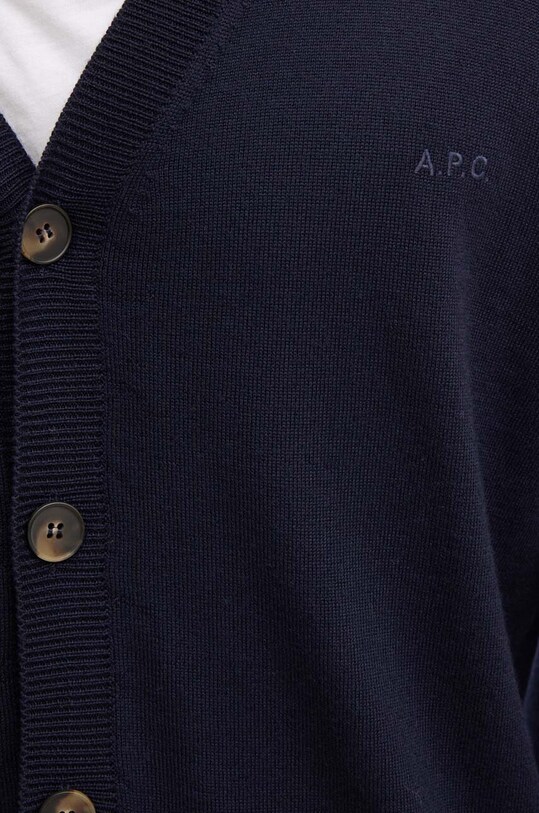Vlnený kardigán A.P.C. cardigan joe logo WVAWM.H22248 tmavomodrá