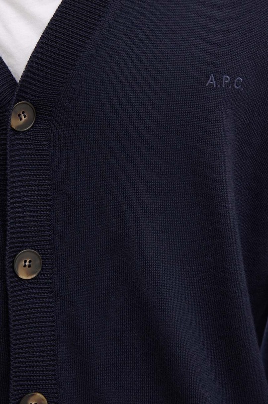 A.P.C. kardigan wełniany cardigan joe logo WVAWM.H22248 granatowy