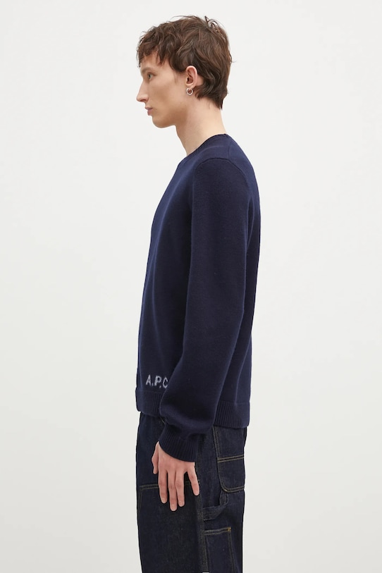 Vlnený sveter A.P.C. Pull Edward WVBDJ.H23059 tmavomodrá AW25