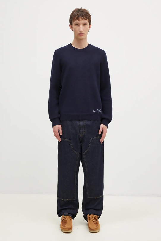 A.P.C. sweter wełniany Pull Edward WVBDJ.H23059 granatowy