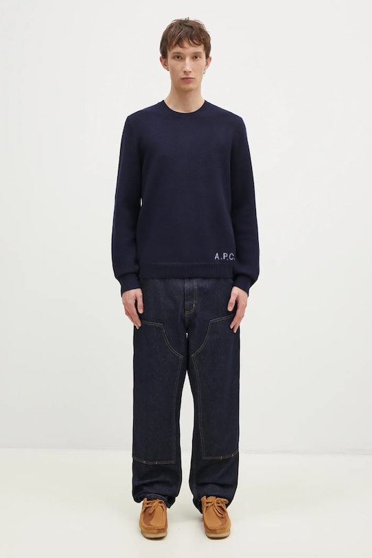 Vlnený sveter A.P.C. Pull Edward WVBDJ.H23059 tmavomodrá