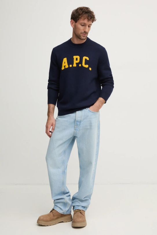 Vuneni pulover A.P.C. pull joshua WVBDK.M23365 mornarsko plava AW24