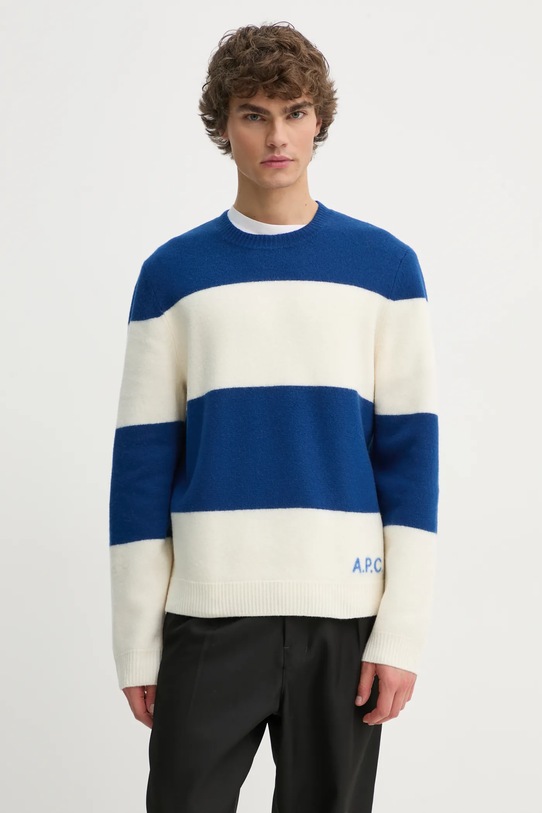 A.P.C. sweter wełniany pull edwardo okrągły granatowy WVBDL.H23364
