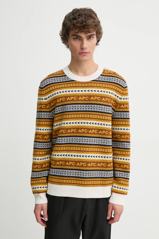 Vlnený sveter A.P.C. pull malcom vlna hnedá WVBDS.H23372