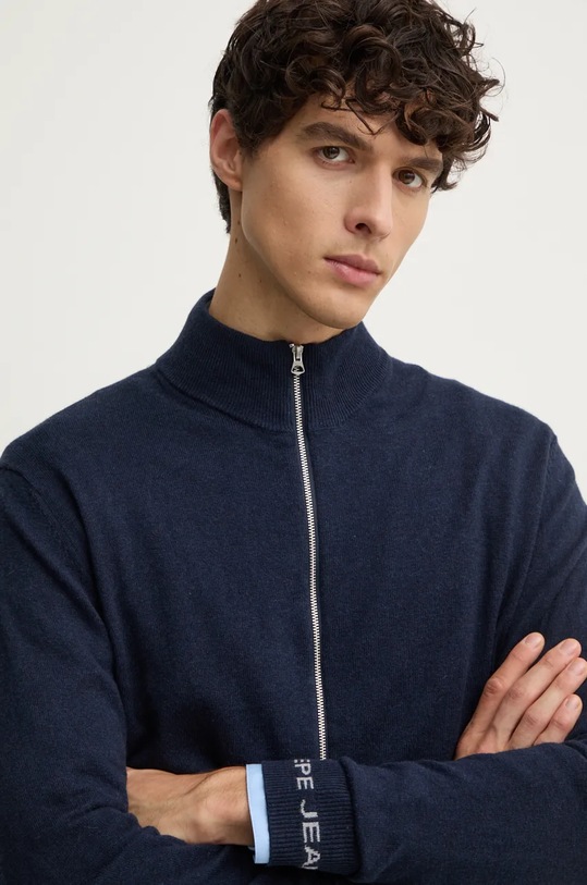 Кардиган з домішкою вовни Pepe Jeans NEW ANDRE MOCK ZIPPER темно-синій PM702458