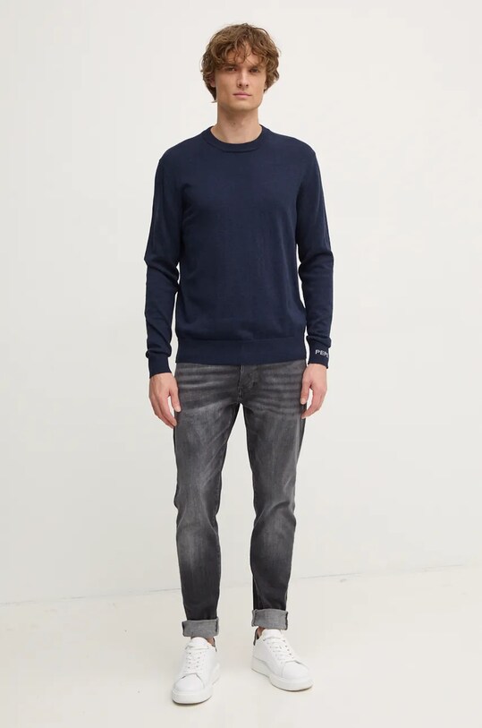 Pepe Jeans sweter z domieszką wełny NEW ANDRE CREW NECK PM702469 granatowy AW24