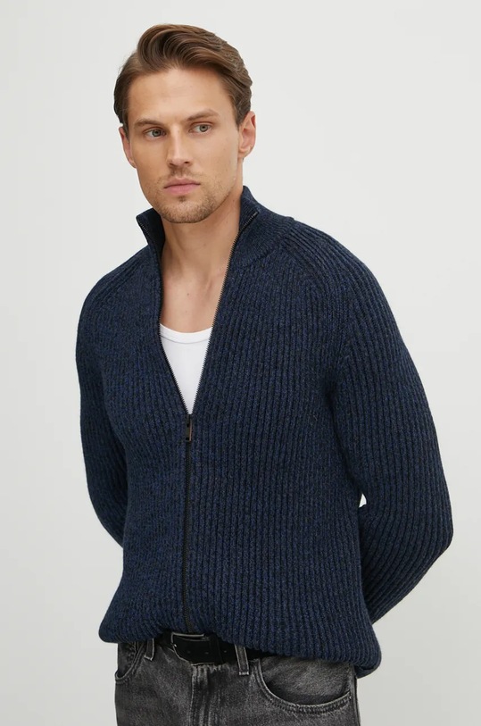 Boss Orange cardigan din lana melanj bleumarin 50523540