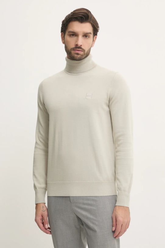 BOSS Orange sweter z domieszką kaszmiru melanż beżowy 50527573