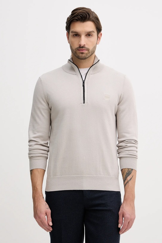 BOSS Orange sweter z domieszką wełny Kanobix_S zapinany beżowy 50527585