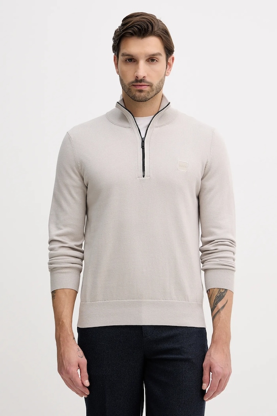 BOSS Orange sweter z domieszką wełny Kanobix_S zapinany beżowy 50527585