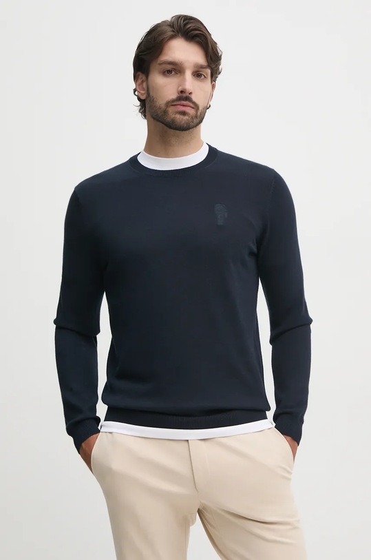 Bavlněný svetr Karl Lagerfeld kulatý námořnická modř 544301.655029