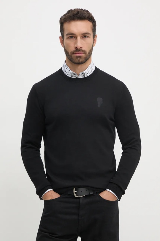 Bavlněný svetr Karl Lagerfeld kulatý černá 544301.655029
