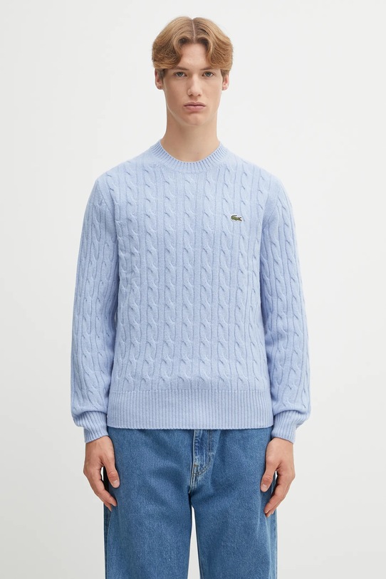 Lacoste sweter wełniany okrągły niebieski AH2924