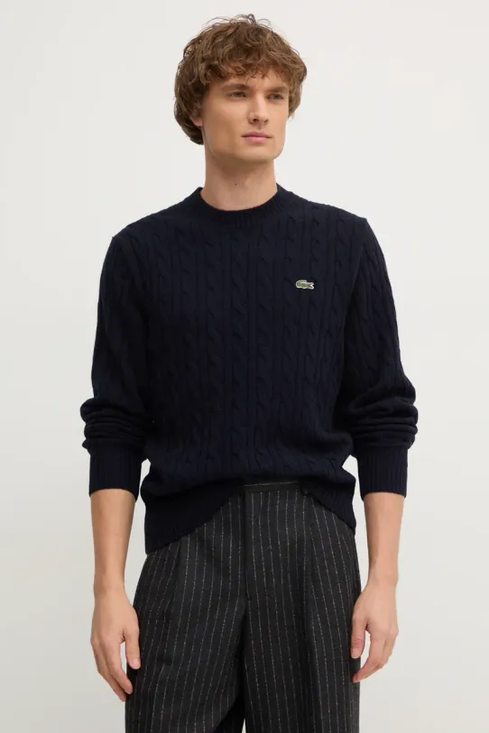 Lacoste sweter wełniany okrągły granatowy AH2924