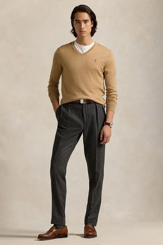 Odzież Polo Ralph Lauren sweter wełniany RWS-Longsleeve 710946142 beżowy