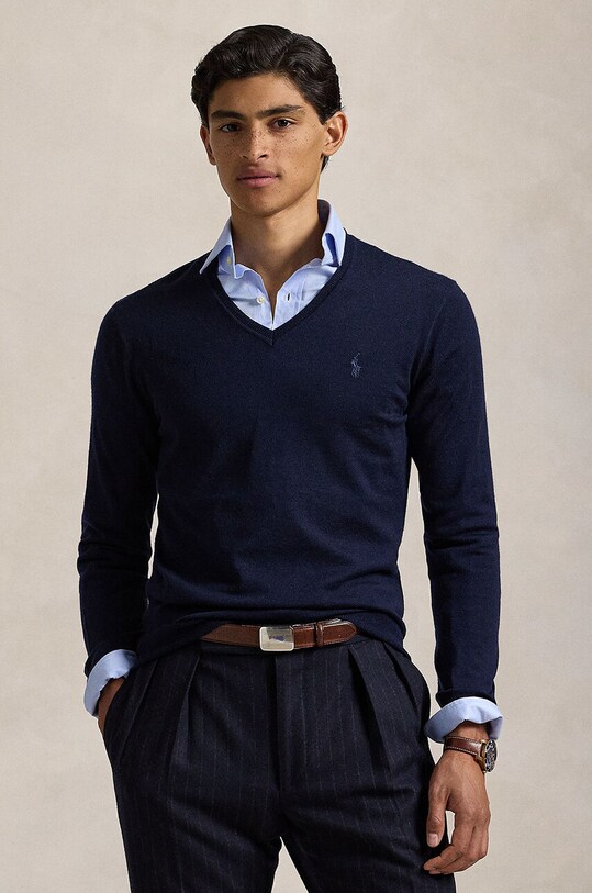 Polo Ralph Lauren sweter wełniany RWS-Longsleeve szpic niebieski 710946142