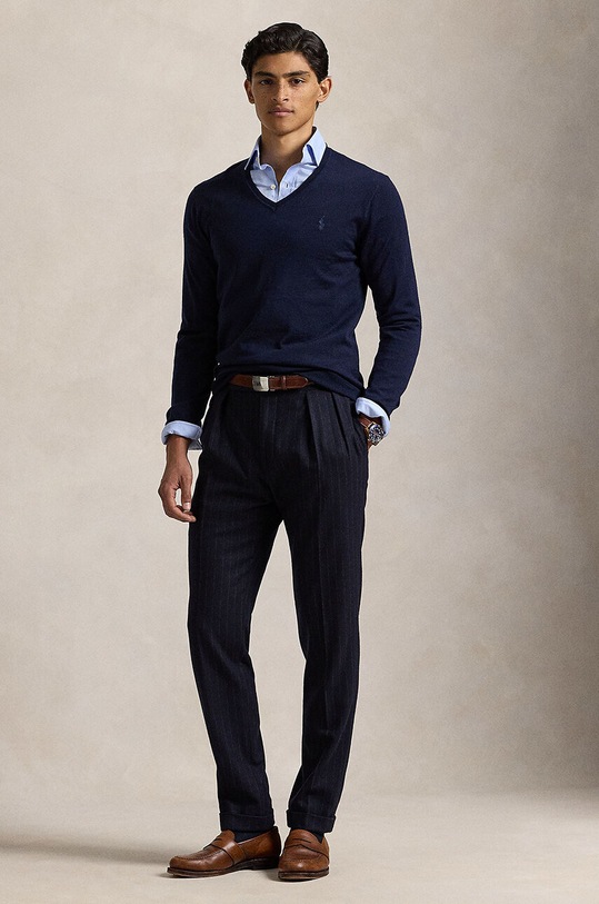 Odzież Polo Ralph Lauren sweter wełniany RWS-Longsleeve 710946142 granatowy