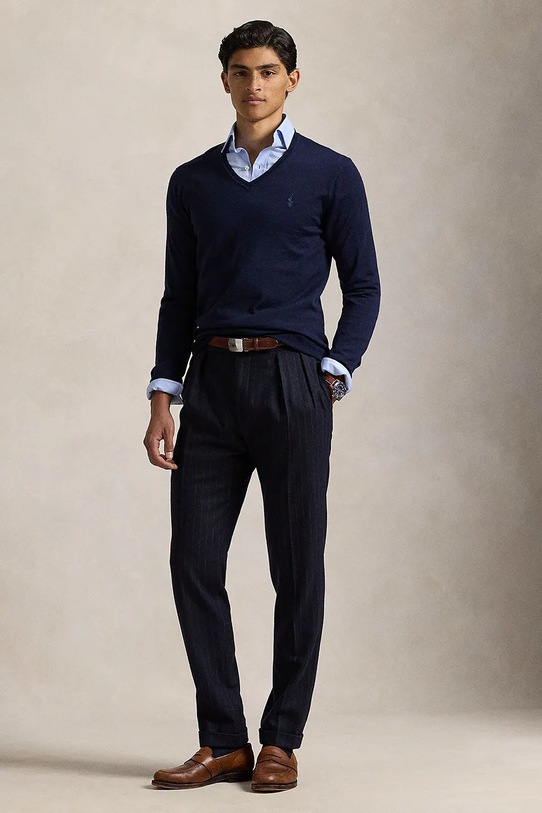 Odzież Polo Ralph Lauren sweter wełniany RWS-Longsleeve 710946142 granatowy