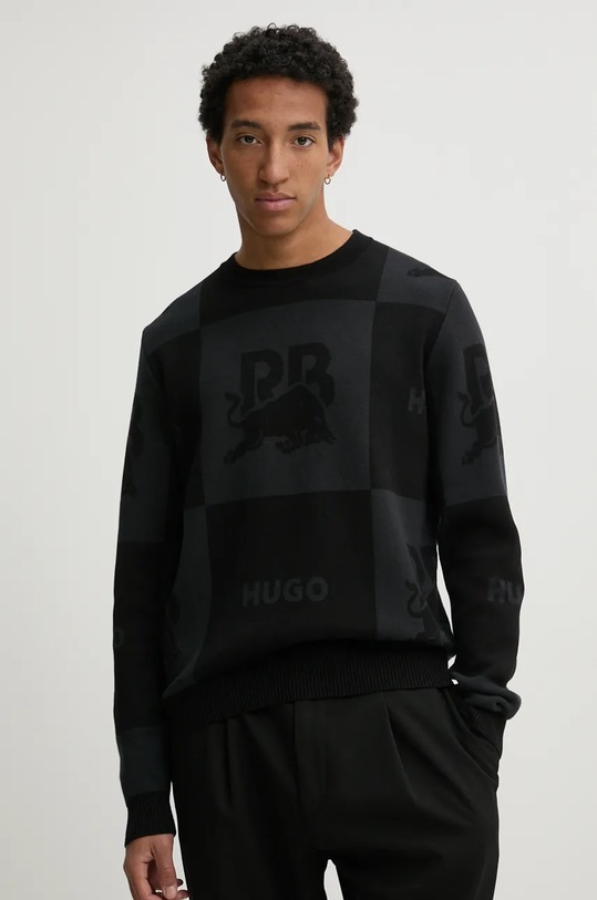 Bavlněný svetr HUGO x RACING BULLS kulatý černá 50530448