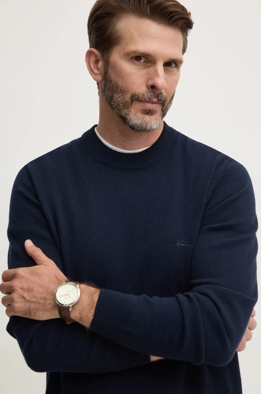 BOSS sweter wełniany okrągły granatowy 50526844