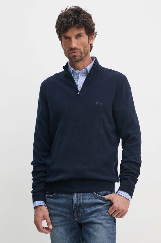 BOSS sweter wełniany wełna granatowy 50530314
