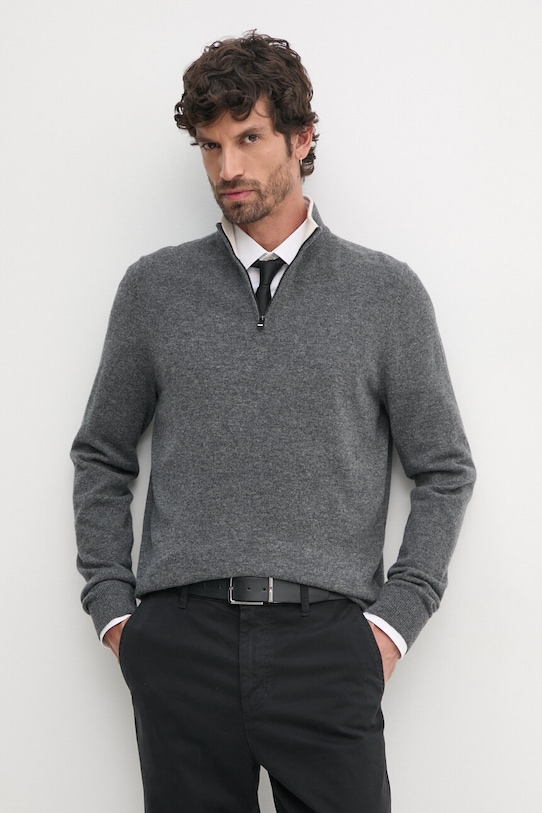 BOSS pulover de lana subtiri gri 50530314