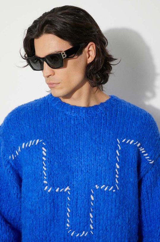 Пуловер с вълна Marcelo Burlon Cross Block Knit Comfort Crew CMHE035F24KNI0054501 син