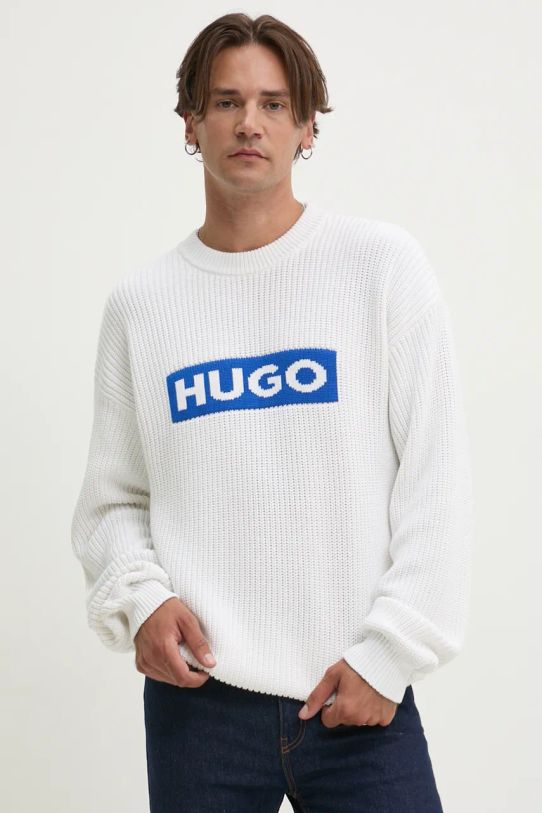 Hugo Blue pulover de bumbac grosime medie alb 50525363