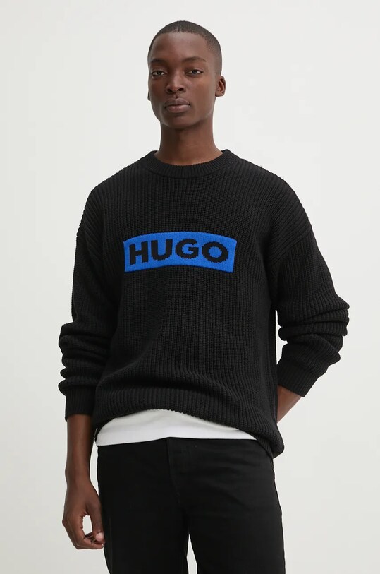 Hugo Blue pulover de bumbac grosime medie negru 50525363