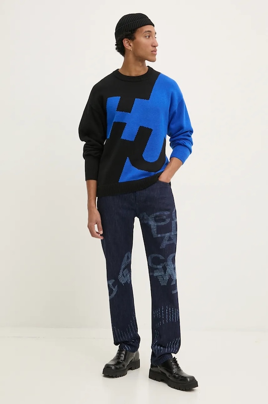 HUGO Blue sweter z domieszką wełny 50527220 czarny AW24