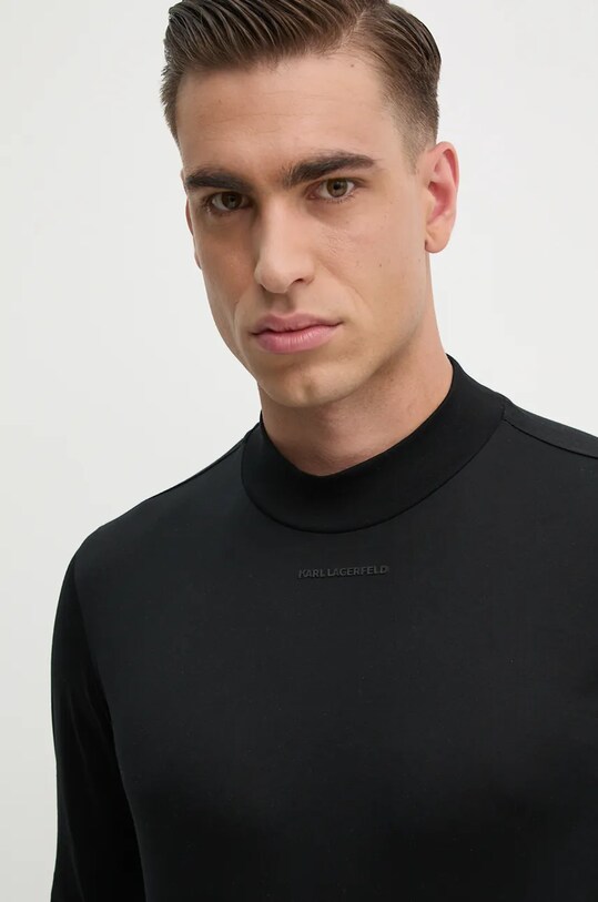 Bavlněné tričko s dlouhým rukávem Karl Lagerfeld hladký černá 544200.755001